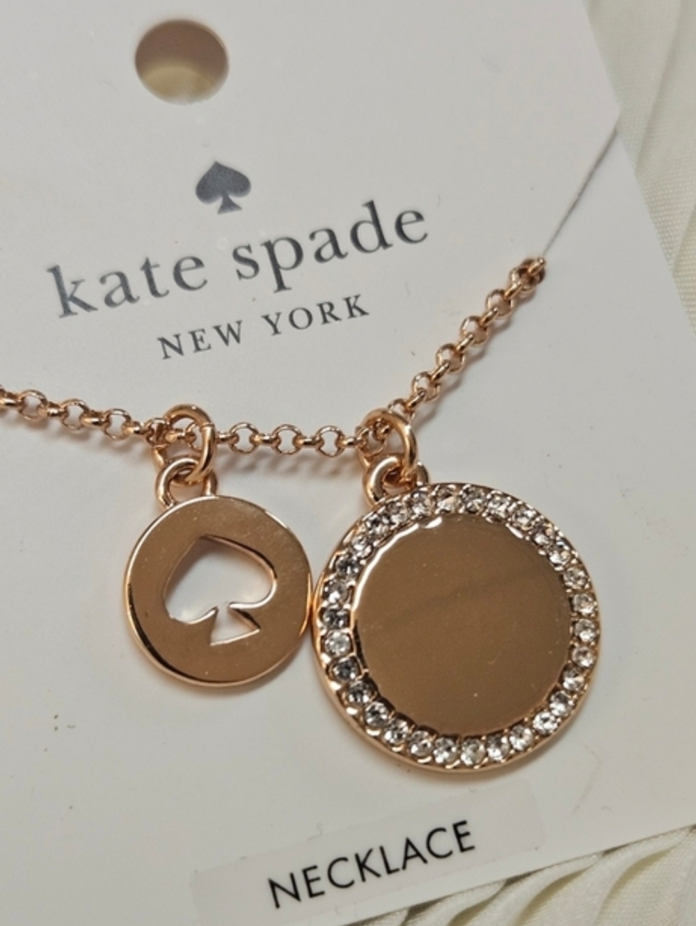 NWT Kate Spade Rose Gold 'Spot The Spade' Necklace with Crystal Accents - Picture 5 of 6